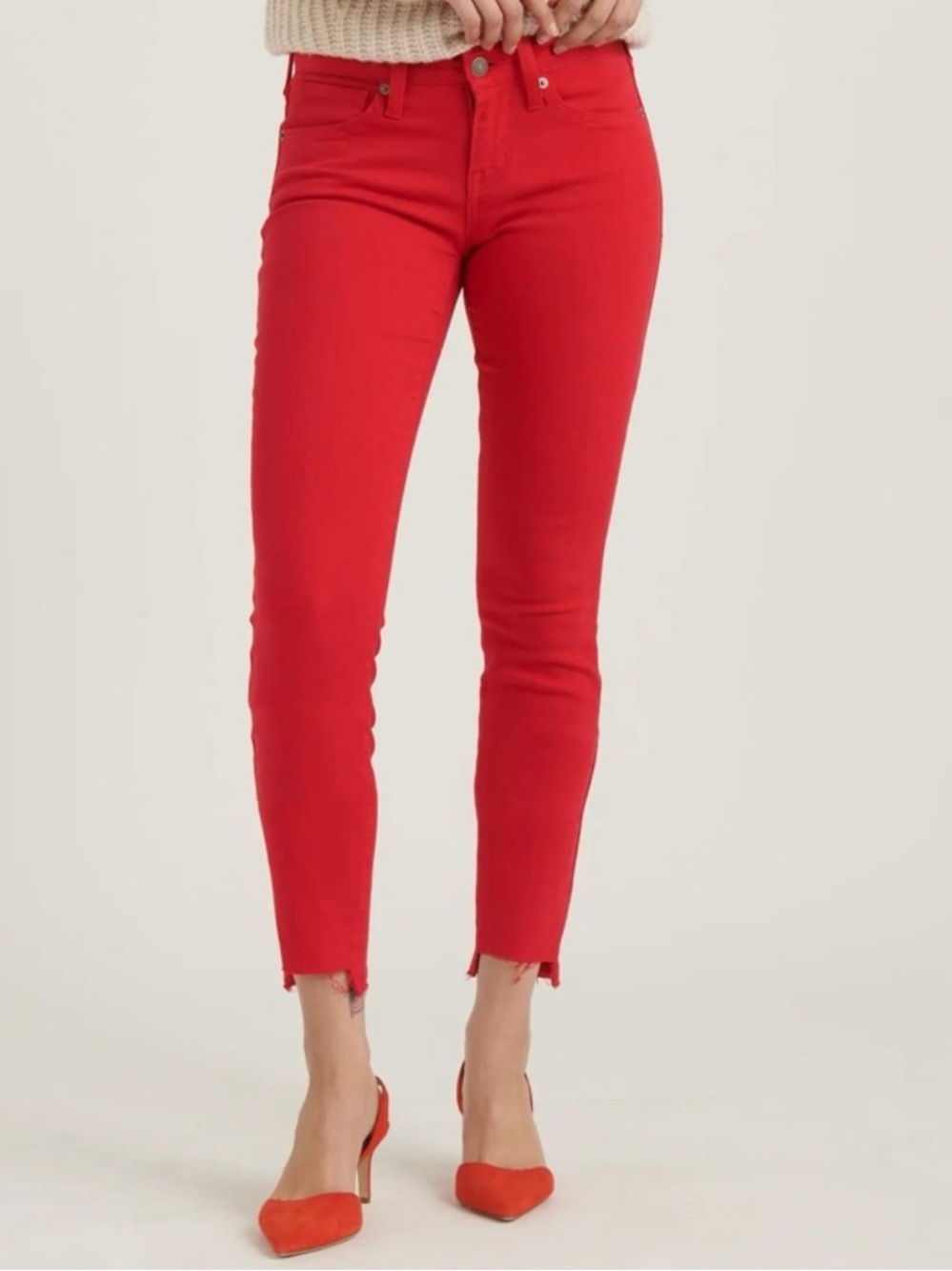 Lucky Brand Red Lolita Cropped Skinny Jeans Signature Logo Zip Fly